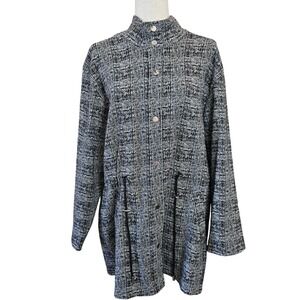 Y2K Ruby Rd Womans 1X Black White Grid Textured Knit‎ Jacket Retro Quiet Luxury
